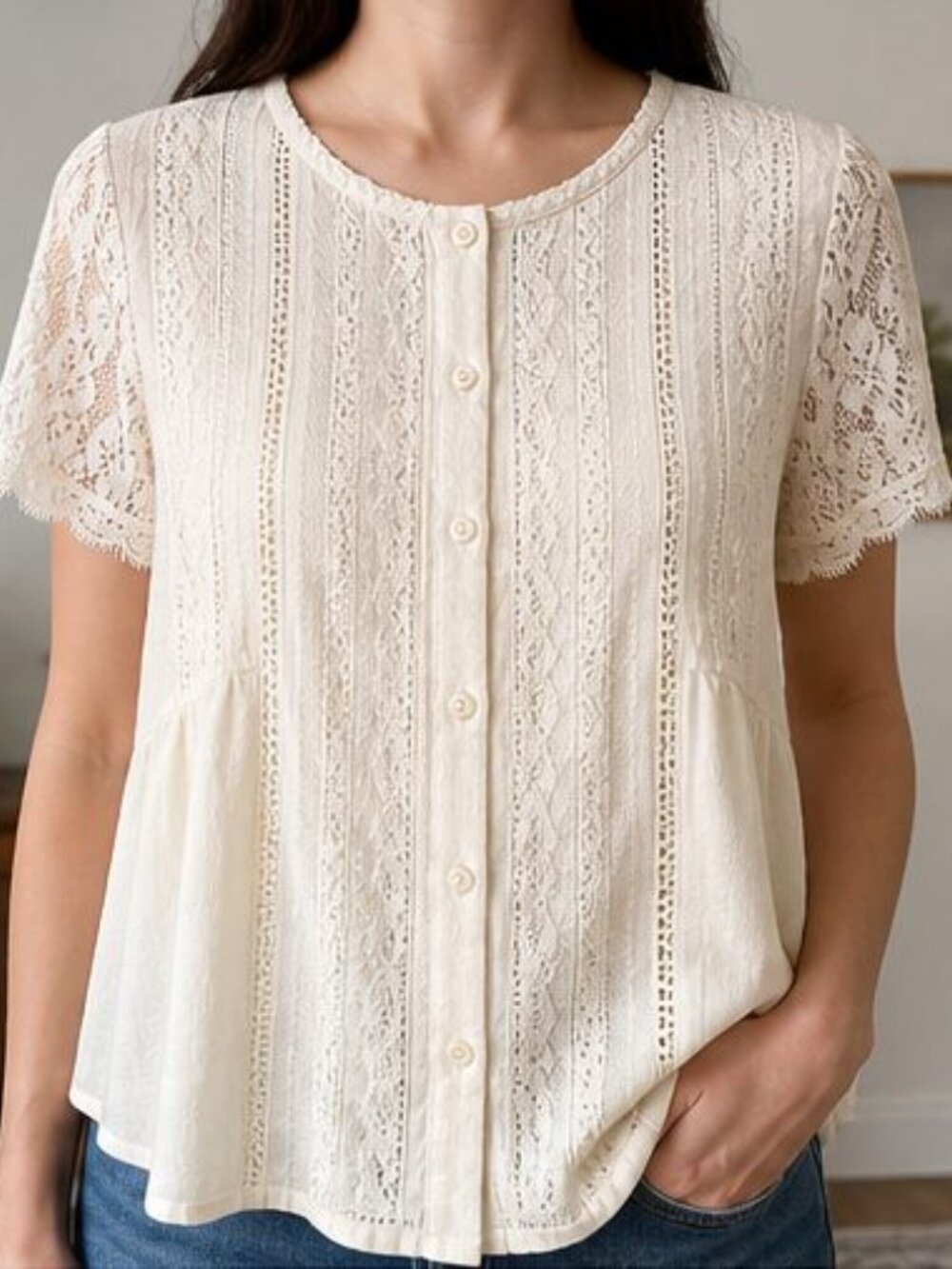 Cream Ruffle Blouse - Picture 2 of 6